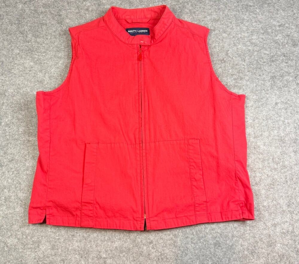 Vintage 90's Ralph Lauren Polo Golf Coral Zip Front Vest Men's Large Pockets